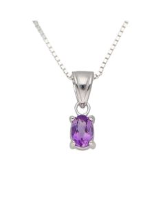 New Sterling Silver Oval Amethyst Pendant & 18" Chain Necklace