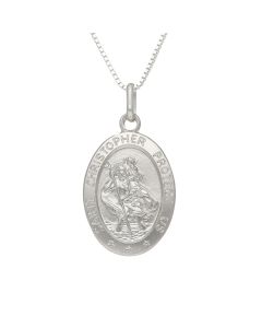 New Sterling Silver Oval St Christopher 20" Pendant Necklace