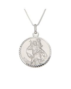 New Sterling Silver Dia-Cut Edge St Christopher & 20" Necklace