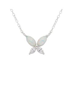 New Sterling Silver Cultured Opal Butterfly 16-17" Necklace