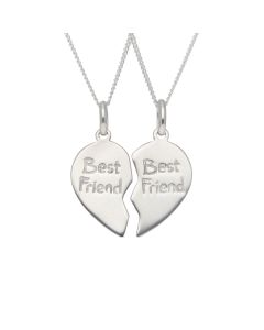 New Sterling Silver 2-Part Best Friend Heart Friendship Necklace