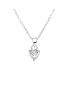 New Sterling Silver Cubic Zirconia Heart Pendant & 18" Necklace