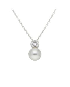New Sterling Silver Cubic Zirconia & Pearl Pendant Necklace