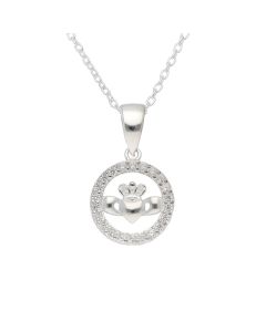 New Sterling Silver Gemstone Set Claddagh Circle & 18" Necklace