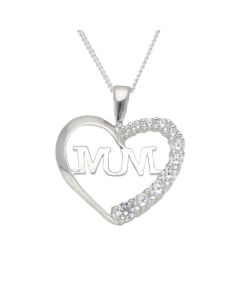 New Sterling Silver Cubic Zirconia Set Mum Heart & 18" Necklace
