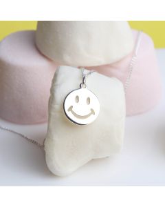 New Sterling Silver Happy Smiley Face Pendant & 16" Necklace