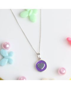 New Sterling Silver Purple Heart Pendant & 16" Chain Necklace