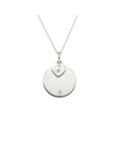 New Sterling Silver Gemstone Heart & Engravable Disc Necklace