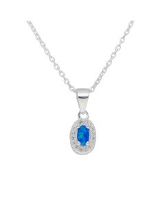 New Sterling Silver Synthetic Blue Opal Cluster Pendant Necklace