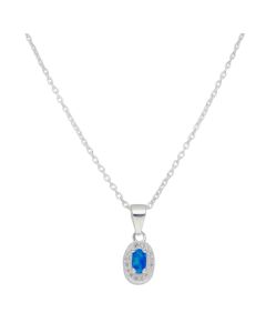 New Sterling Silver Synthetic Blue Opal Cluster Pendant Necklace