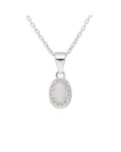 New Sterling Silver Synthetic Opal Cluster Pendant Necklace