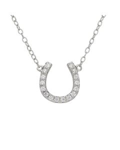 New Sterling Silver Cubic Zirconia Lucky Horseshoe Necklace