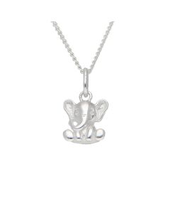 New Sterling Silver Cute Sitting Elephant Pendant & 14" Necklace