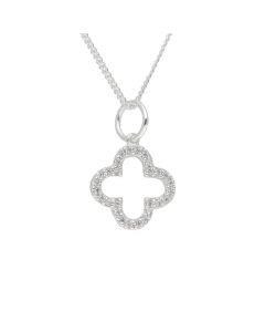 New Sterling Silver Cubic Zirconia Clover Petal & 18" Necklace