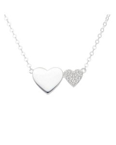 New Sterling Silver Cubic Zirconia Set Double Heart Necklace