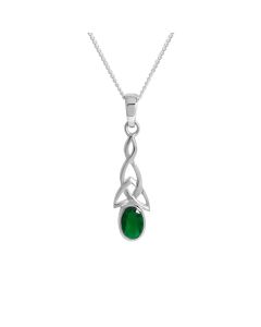 New Silver Green Cubic Zirconia Celtic Pendant Necklace