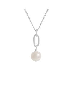 New Sterling Silver Paperclip Link Pearl Drop Pendant Necklace