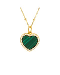 New Gold Plated Silver Malachite Heart & 18" Bead Chain Necklace