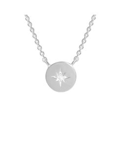 New Sterling Silver Cubic Zirconia Set North Star Disc Necklace