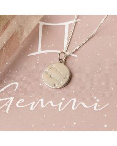 Silver Gemini Constellation Cubic Zirconia Pendant & Chain