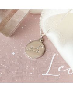 Silver Leo Constellation Cubic Zirconia Pendant & Chain