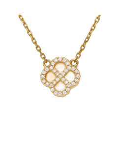 New Gold Plated Cubic Zirconia & Mother Of Pearl Petal Necklace