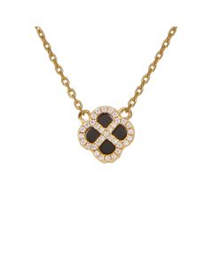 New Gold Plated Cubic Zirconia & Black Agate Petal Necklace