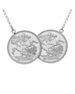 New Sterling Silver George & Dragon Double Coin Necklace