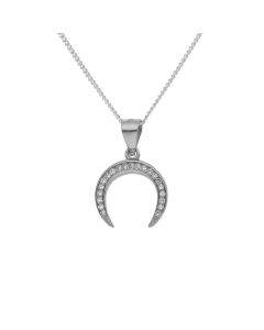 New Sterling Silver Cubic Zirconia Crescent Moon & 18" Necklace