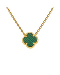 New Gold Plated Silver Malachite Clover Petal Necklace