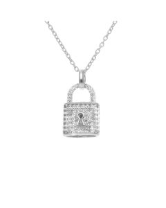 New Sterling Silver Cubic Zirconia Padlock & 18" Necklace