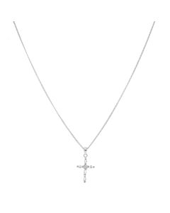 New Sterling Silver Cubic Zirconia Cross Pendant & 18" Necklace