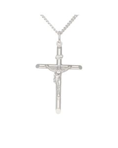 New Sterling Silver Crucifix Pendant & 22" Curb Chain Necklace