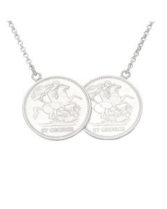 New Sterling Silver George & Dragon Double Coin Style Necklace