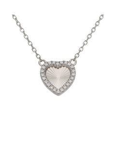 New Sterling Silver Cubic Zirconia Edged Sunburst Heart Necklace