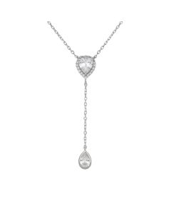 New Sterling Silver Cubic Zirconia Double Teardrop Necklace