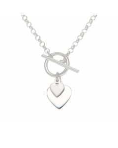 New Sterling Silver 16" Heart & T-Bar Lariat Belcher Necklace