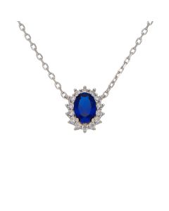 New Sterling Silver Blue & White Cubic Zirconia Cluster Necklace
