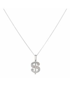 New Sterling Silver Cubic Zirconia Dollar Pendant & 18" Necklace