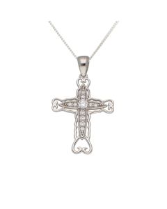 New Sterling Silver Cubic Zirconia Cross & 20" Chain Necklace