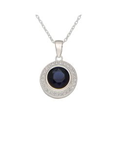 New Sterling Silver Blue & White Cubic Zirconia Halo Necklace