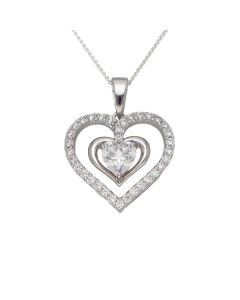 New Sterling Silver Cubic Zirconia Heart Pendant & 18" Necklace