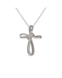 New Sterling Silver Cubic Zirconia Ribbon Cross & 18" Necklace