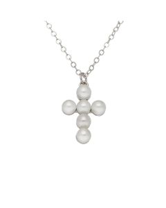 New Sterling Silver Pearl Cross Pendant & 18" Necklace