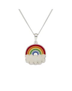 New Sterling Silver & Enamel Rainbow Pendant & 16" Necklace