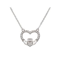 New Sterling Silver Cubic Zirconia Claddagh Heart Necklace