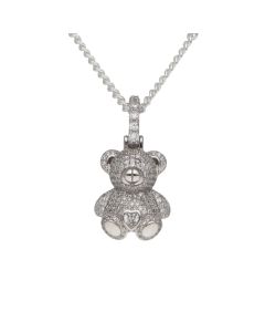 New Sterling Silver Teddy Bear Pendant & 20" Curb Necklace