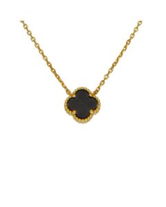 New Gold Plated Silver 17" Onyx Clover Petal Necklace