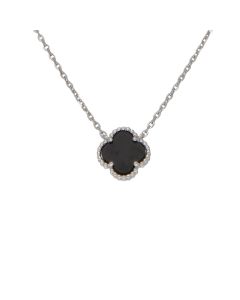 New Sterling Silver 17" Onyx Clover Petal Necklace