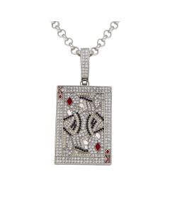 New Sterling Silver Gemstone Set King Playing Card & 24" Chain